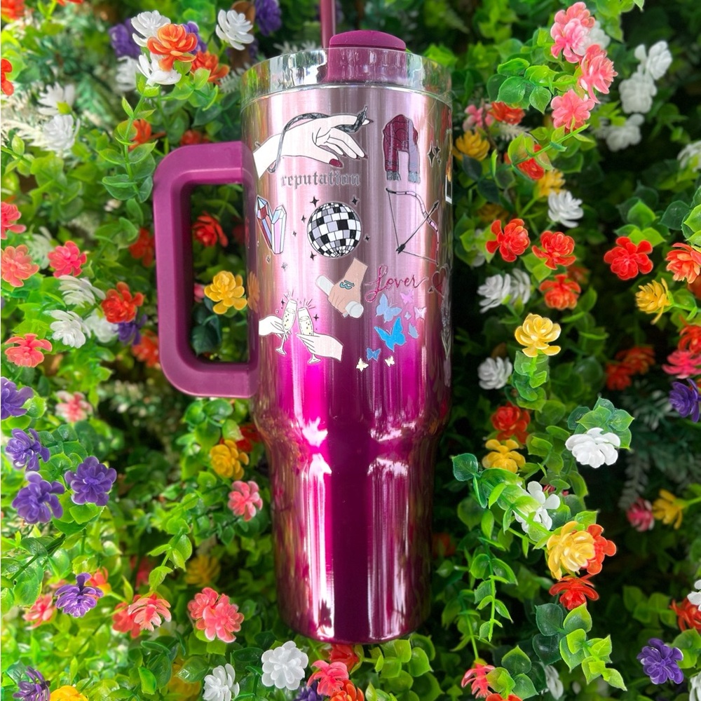 Custom Taylor Swift Eras Tumbler. 40oz Stainless Steel Pink/Magenta Ombré